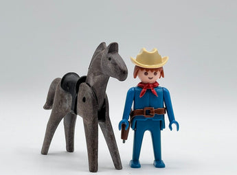 Playmobil Vintage Cowboy (Blau) mit Pferd - 1
